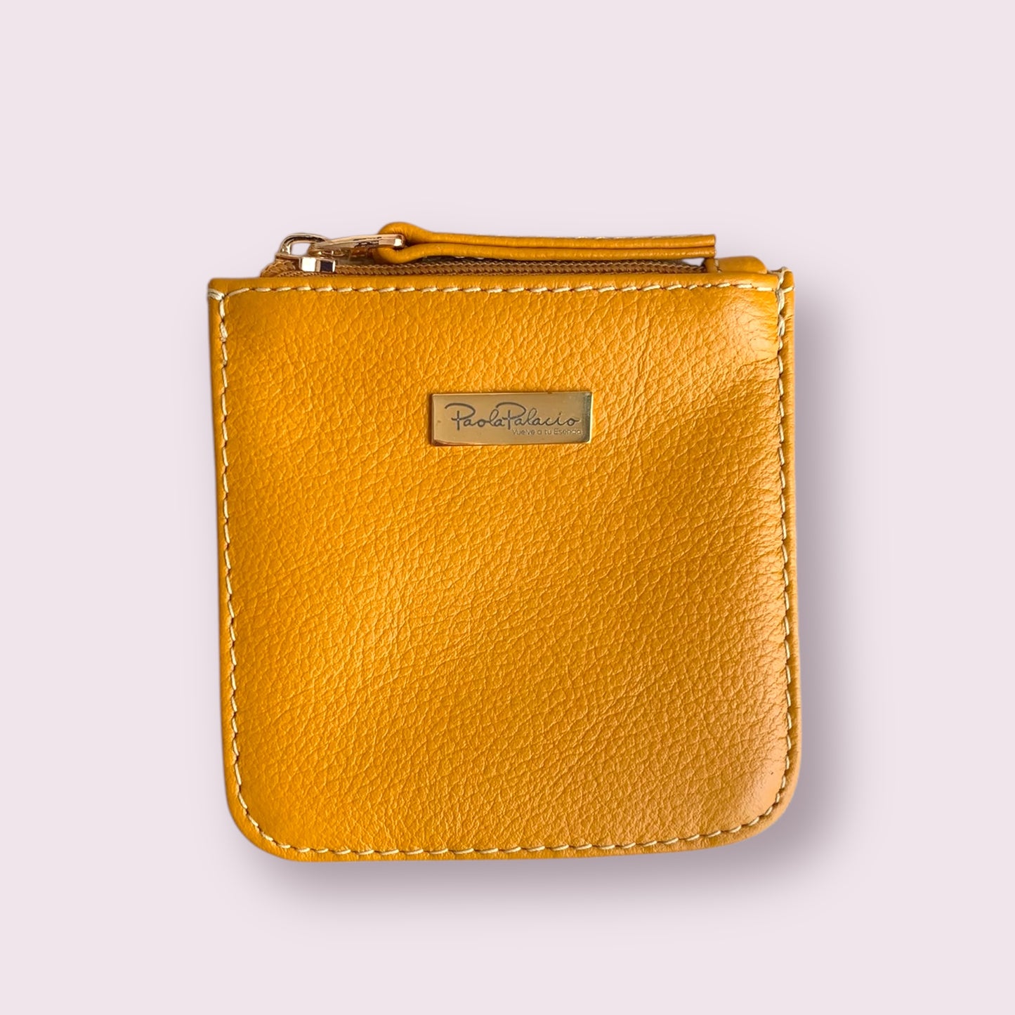 Monedero pequeño cuero mostaza