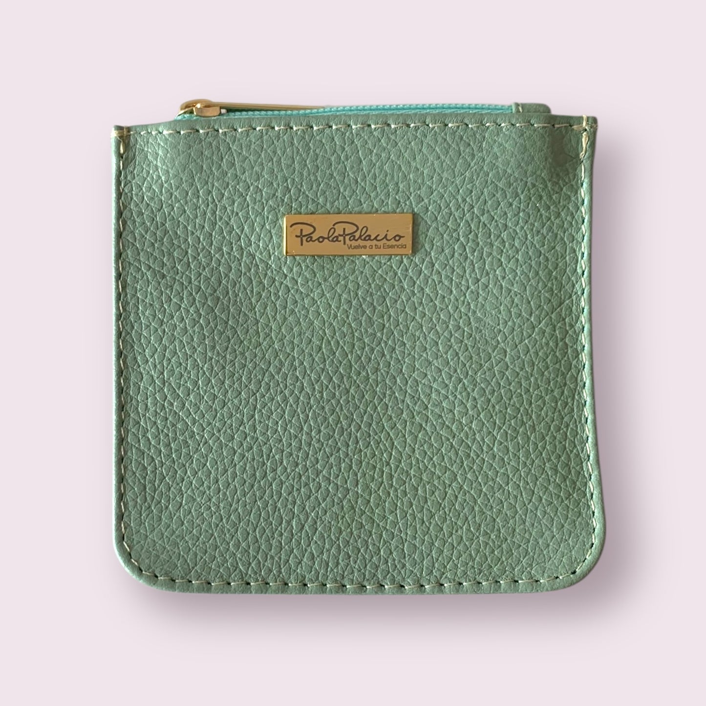 Monedero pequeño cuero verde eucalipto