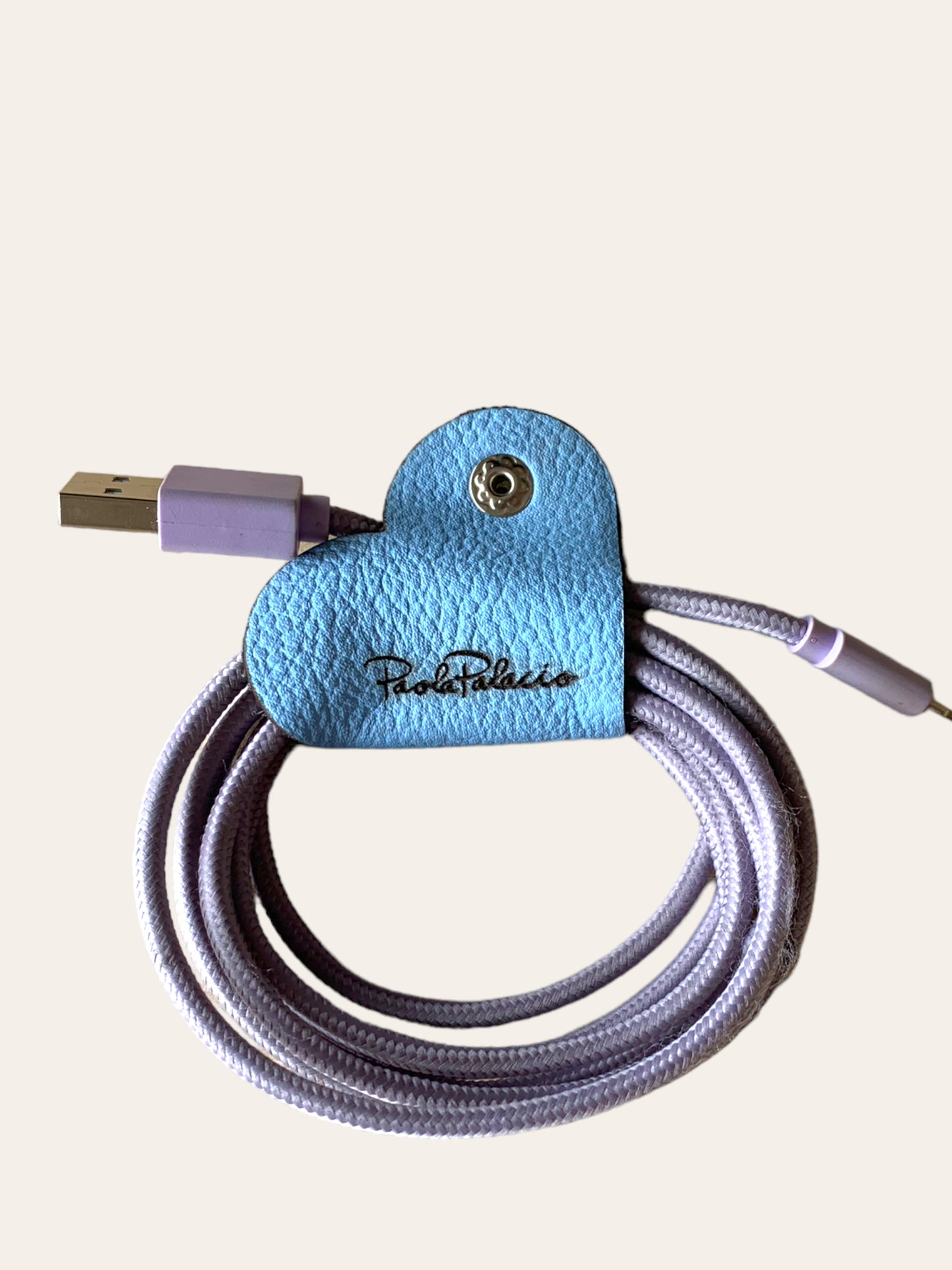 Ata cables cuero azul bebé