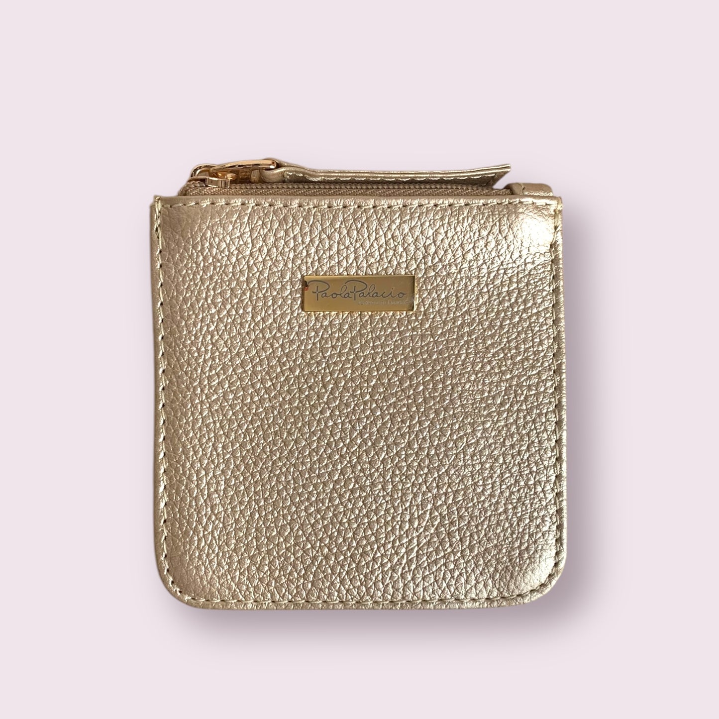 Monedero pequeño cuero dorado