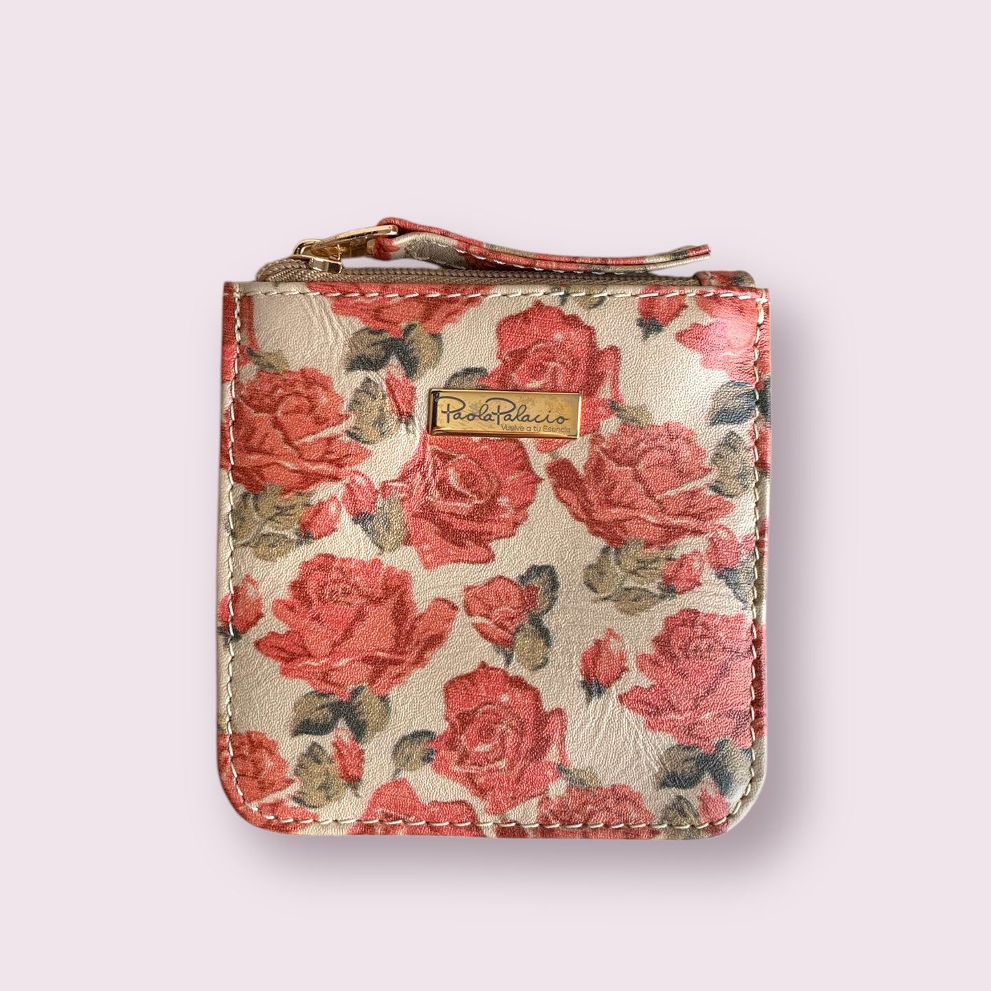 Monedero pequeño cuero rosas