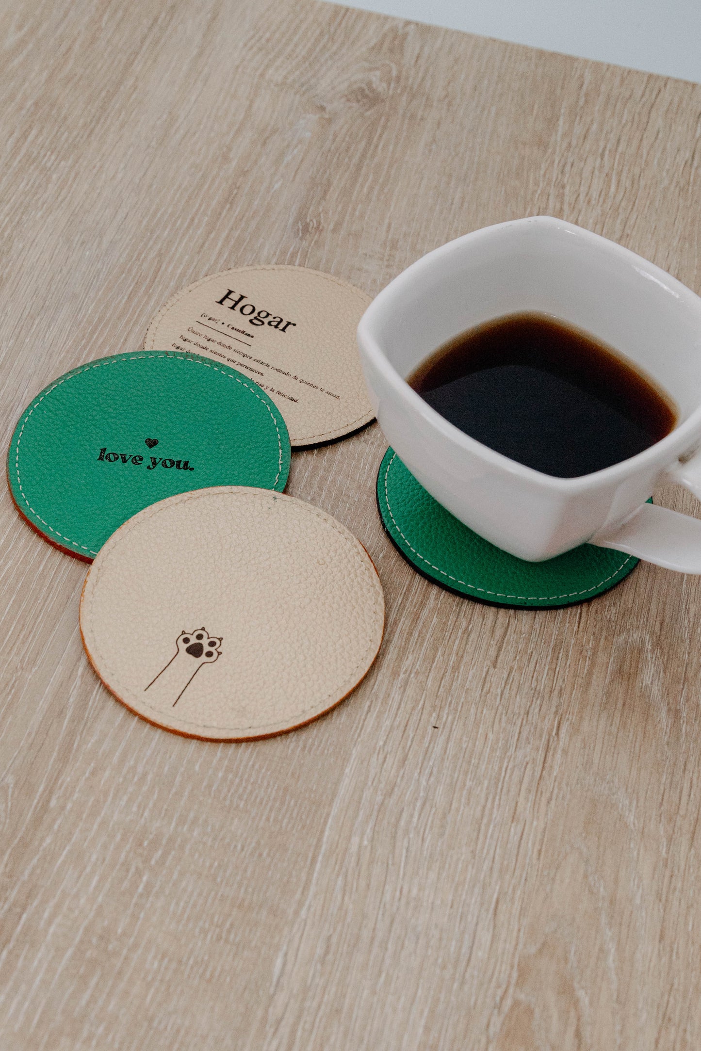 Porta vasos cuero Kit x4 doblefaz