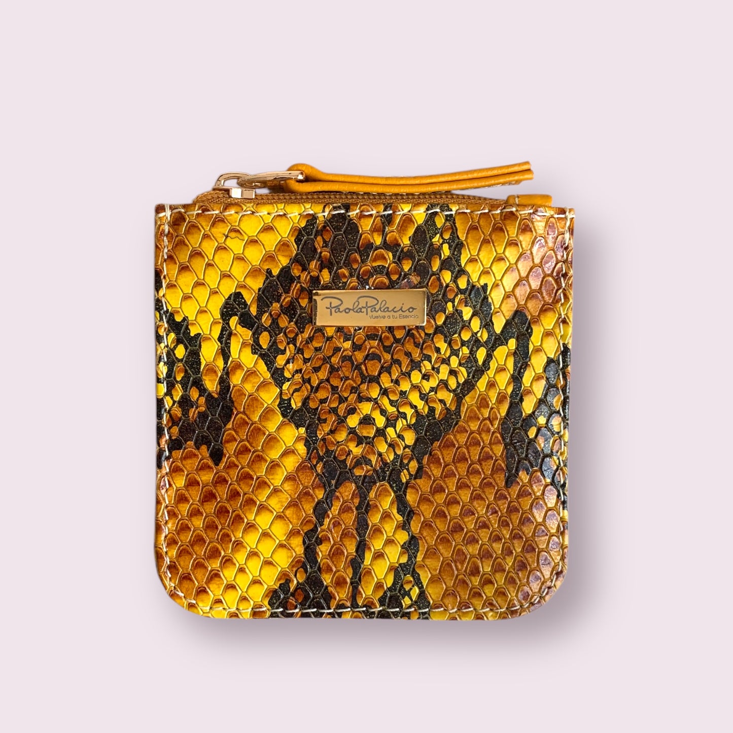 Monedero pequeño cuero pintón mostaza