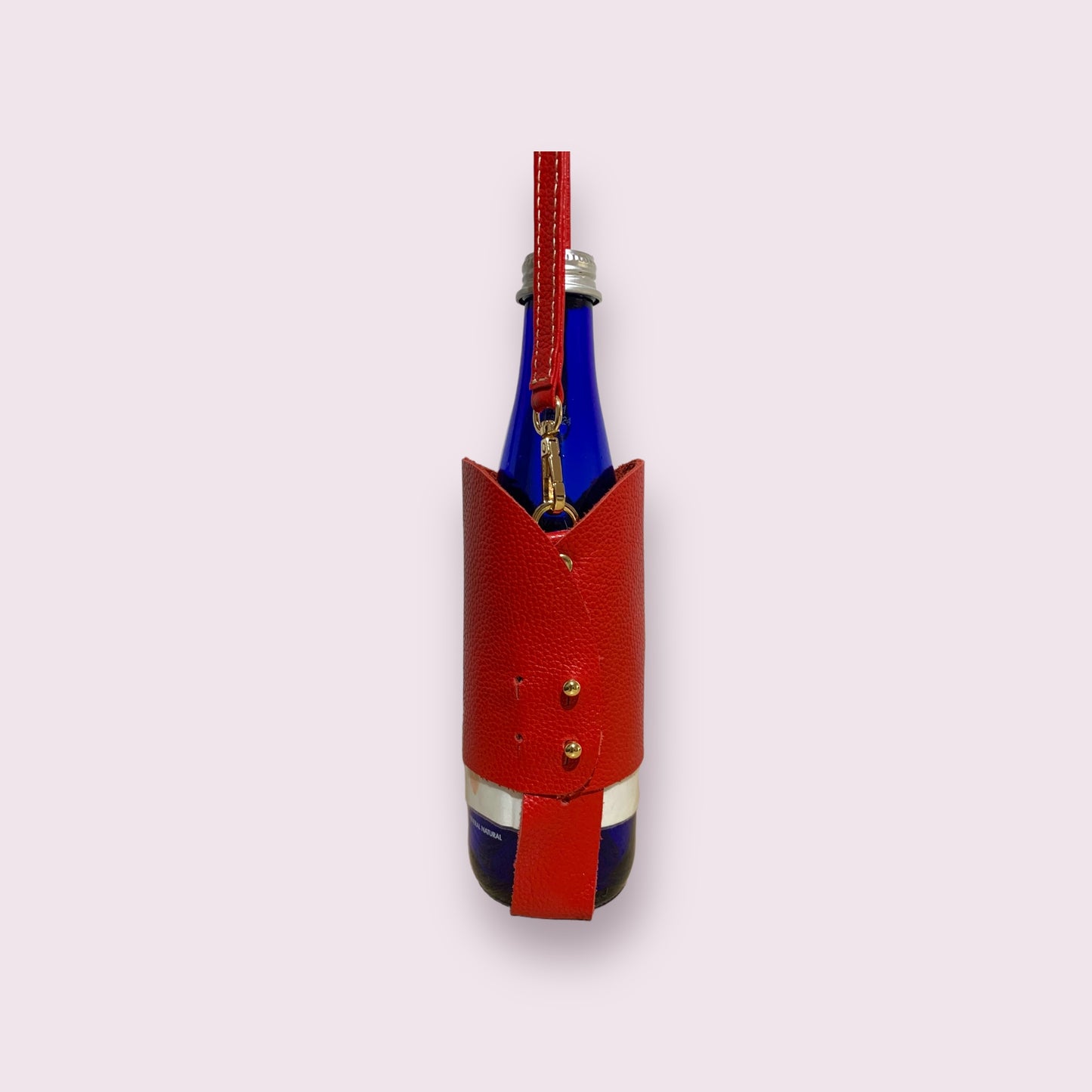 Porta botella cuero rojo