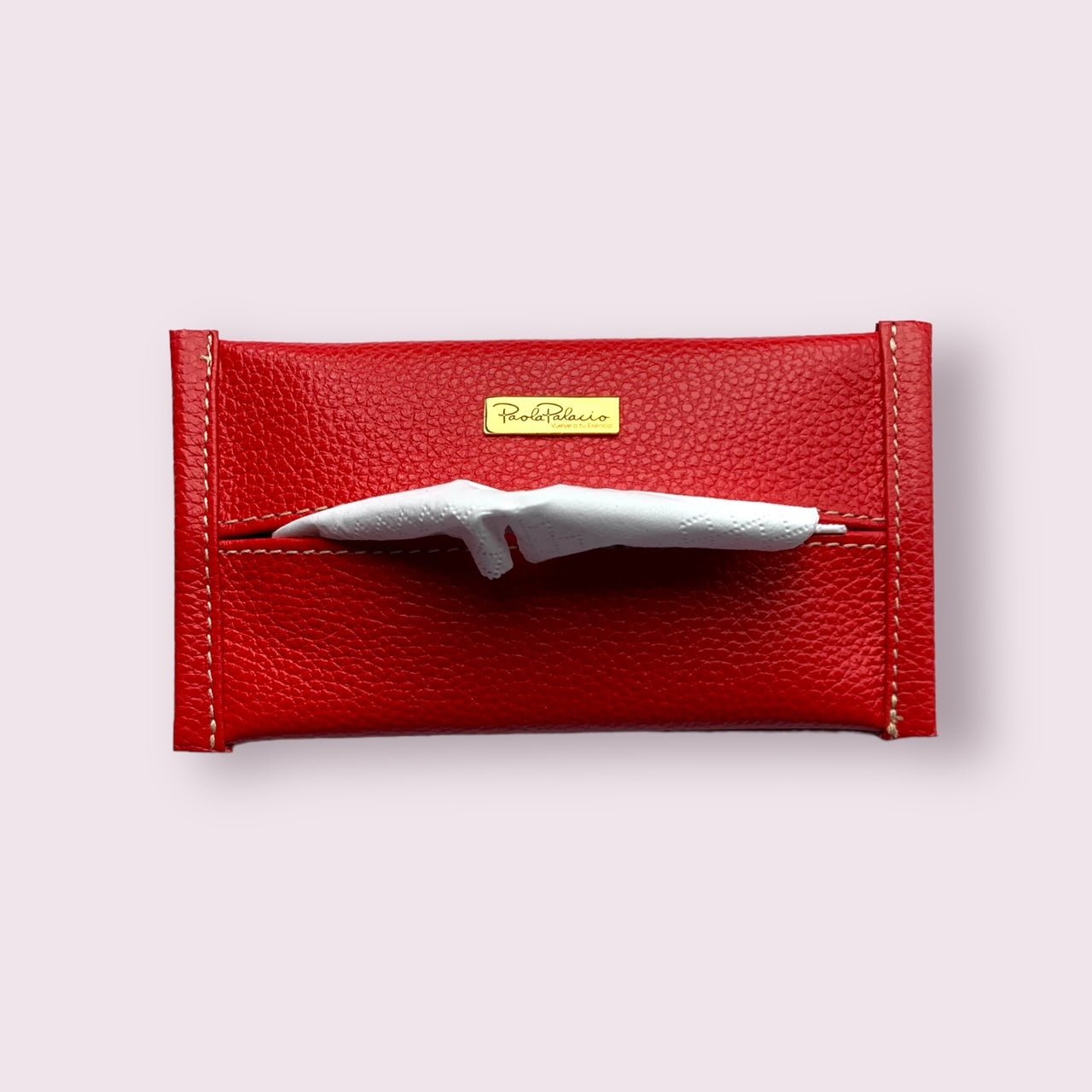Porta pañuelos cuero rojo