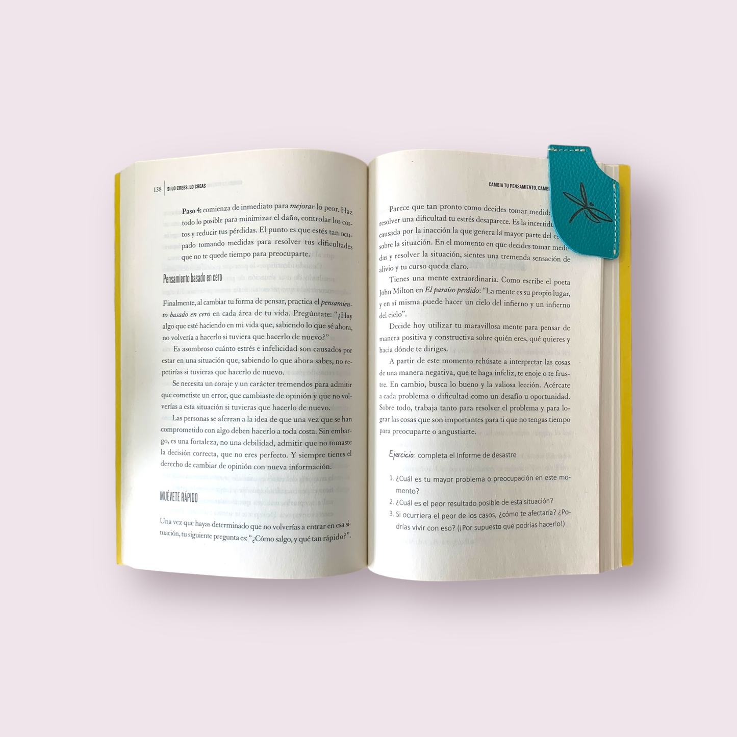 Separador de libro cuero aguamarina libélula