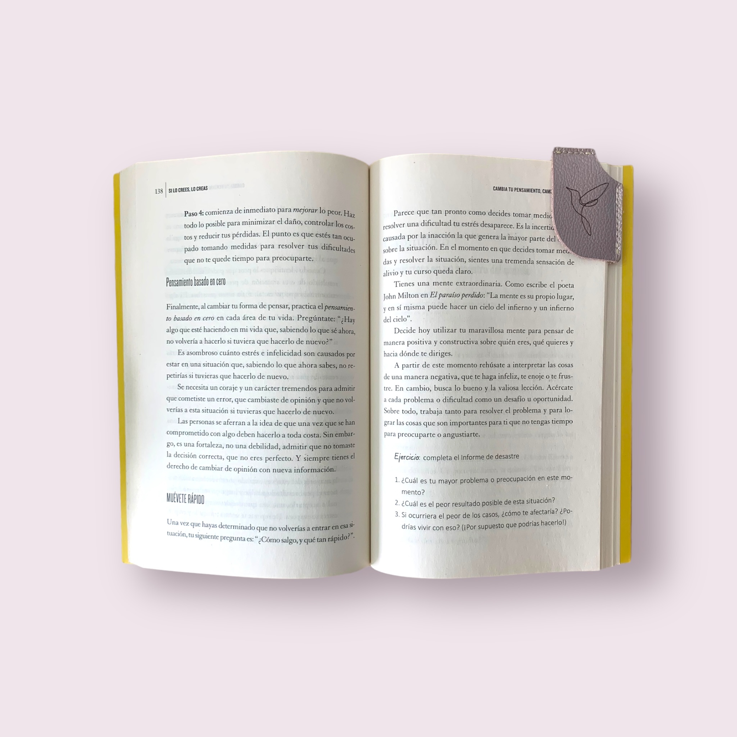 Separador de libro cuero oro rosa colibrí