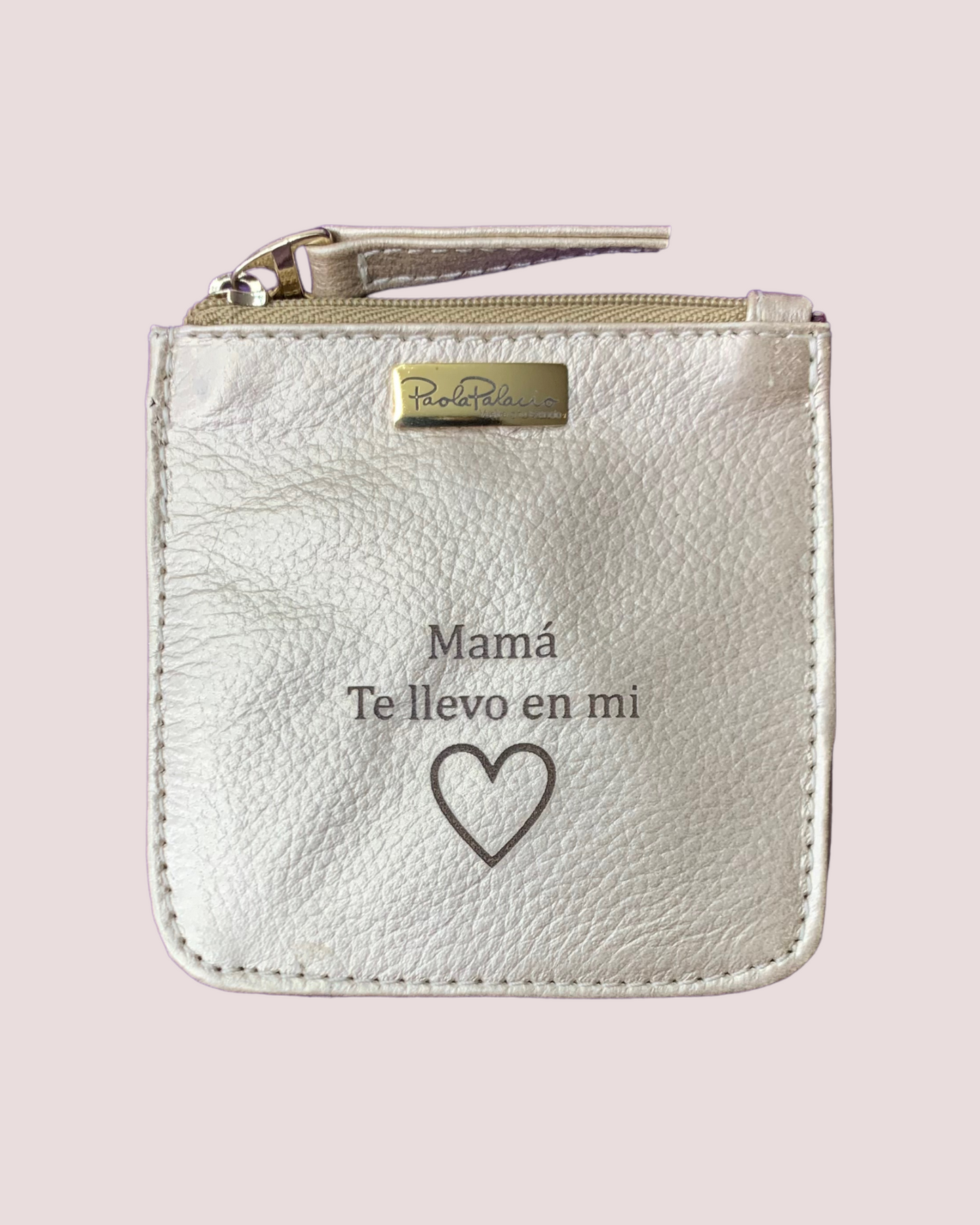 Monedero pequeño champaña en cuero para mamá