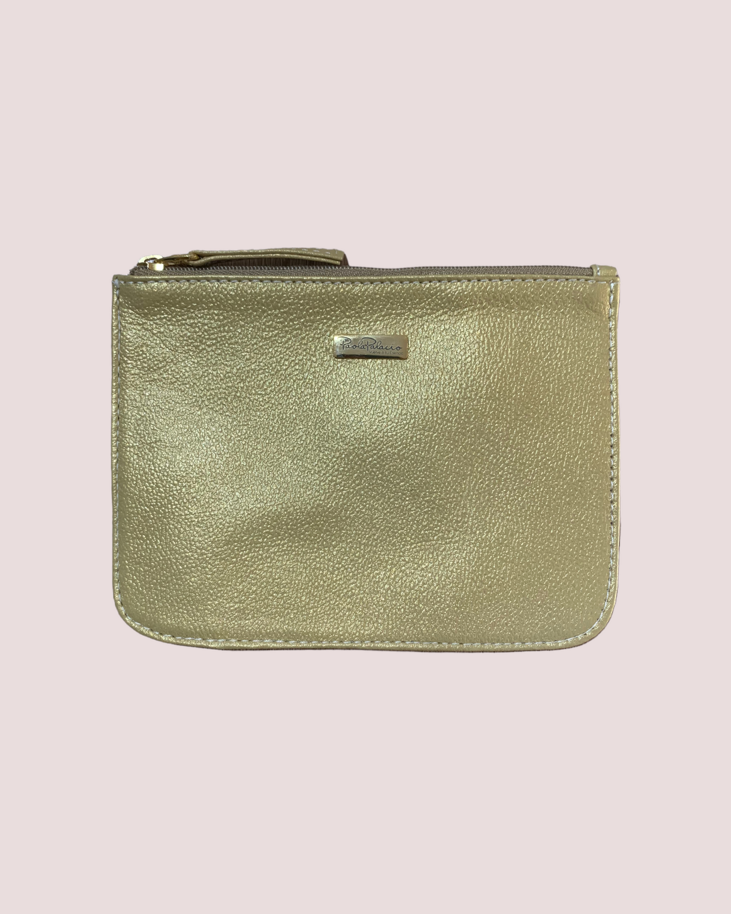 Mini cosmetiquera dorado en cuero