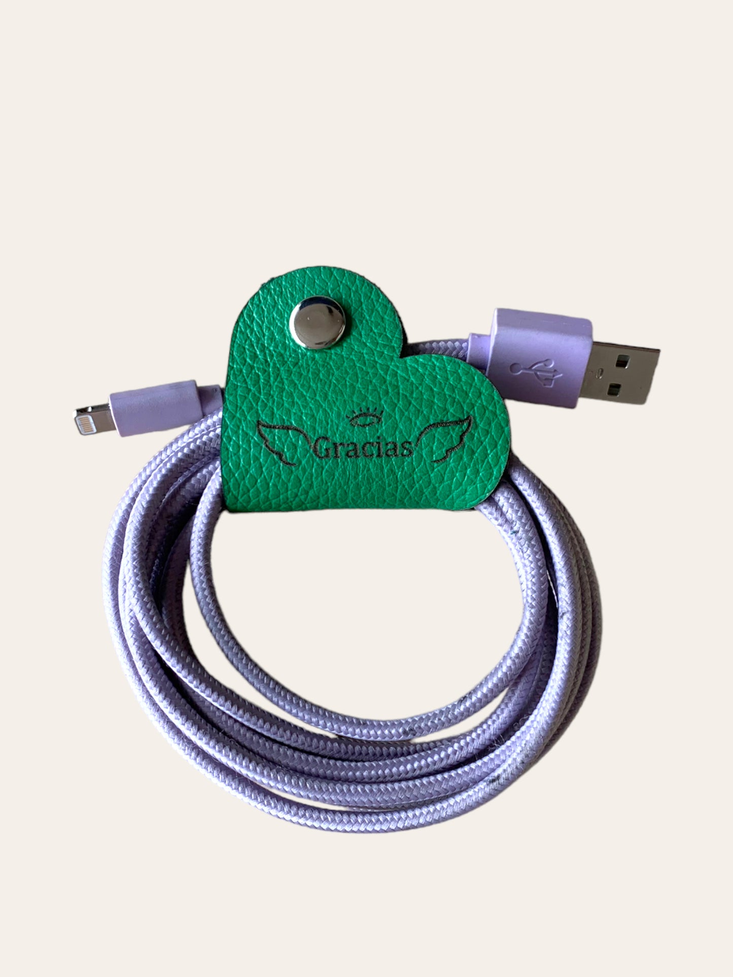 Ata cables cuero verde pasto “Gracias”