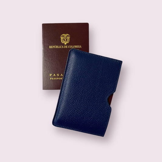 Funda pasaporte cuero azul noche