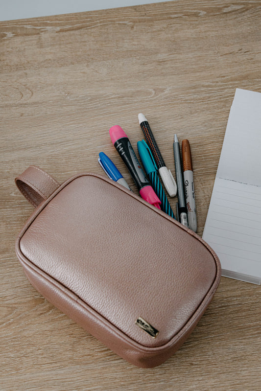 Maxi estuche cuero oro rosa