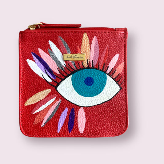 Monedero cuero rojo pintado a mano - Pieza única