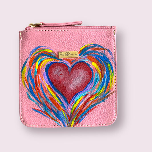 Monedero cuero rosado pintado a mano - Pieza única