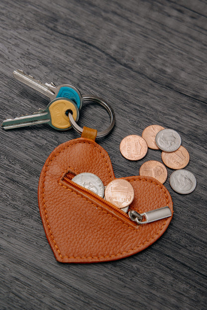Llavero / monedero corazón cuero rojo