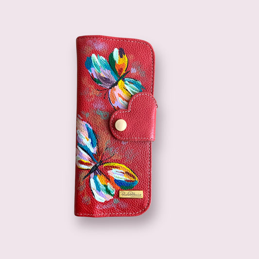 Pastillero viaje cuero rojo corazón. Pintado a mano - Pieza única.