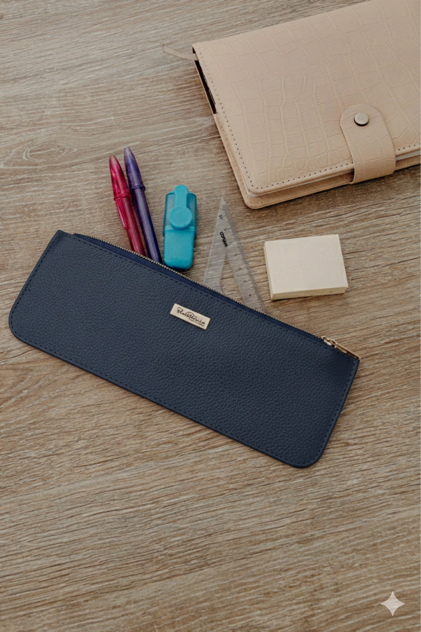Cartuchera cuero azul