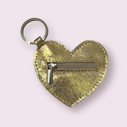 Llavero / monedero corazón cuero dorado folia