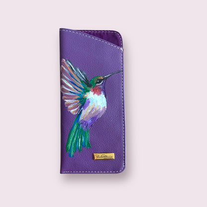 Porta gafas cuero morado. Pintado a mano - Pieza única.
