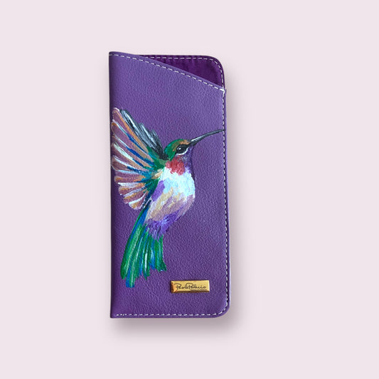 Porta gafas cuero morado. Pintado a mano - Pieza única.