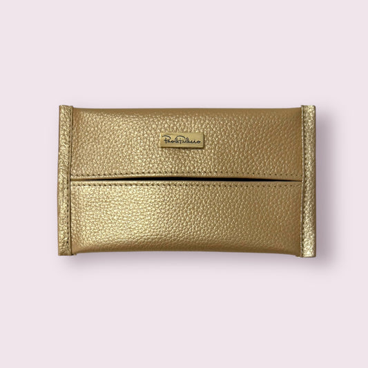 Porta pañuelos cuero dorado