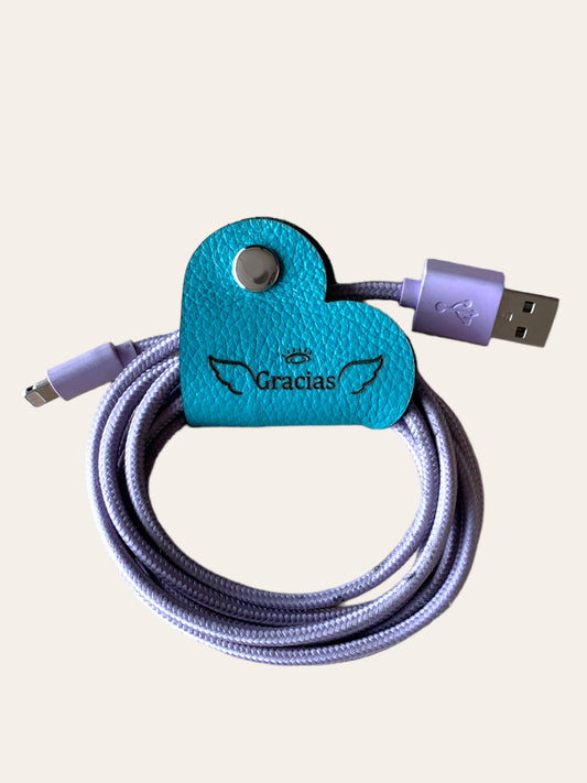 Ata cables cuero turquesa “Gracias”