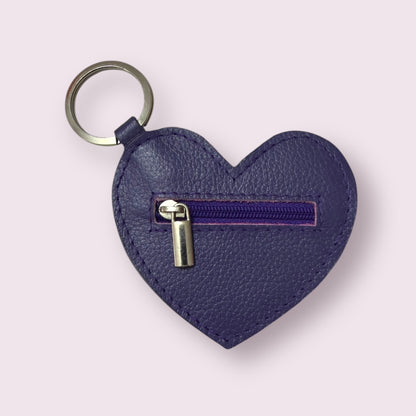 Llavero / monedero corazón cuero morado