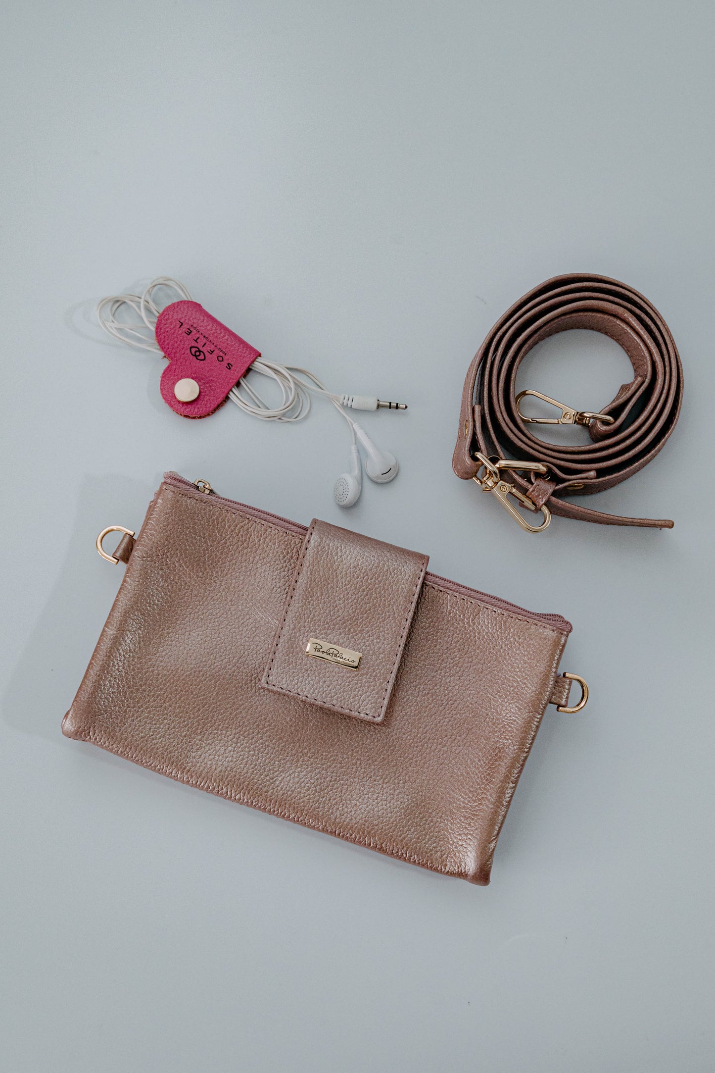 Bolso doble cuero oro rosa