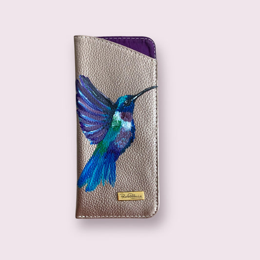 Porta gafas cuero oro rosa. Pintado a mano - Pieza única.