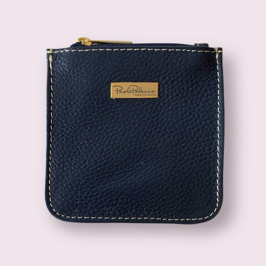 Monedero pequeño cuero azul oscuro metalizado