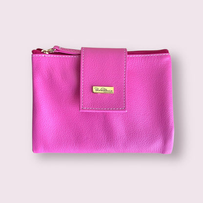 Estuche viaje cuero fucsia